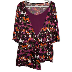 Unknown Brand Women's‎ Purple Orange Black White 3/4 Sleeve Blouse No Size (XL)